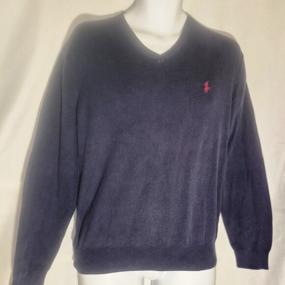Polo by Ralph Lauren V-Neck sweater, 100% Pima Cotton, Dark Blue in size Medium - Picture 1 of 13